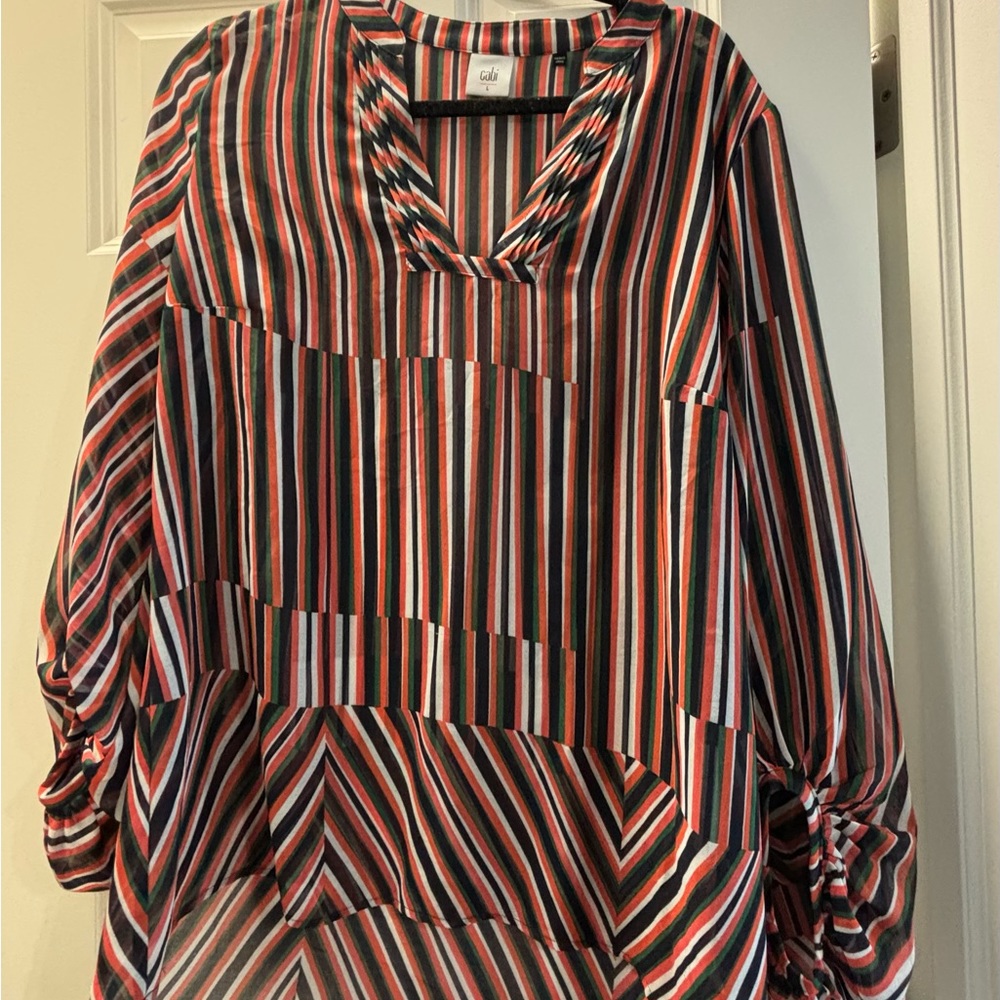 CAbi Striped Blouse with V-Neck